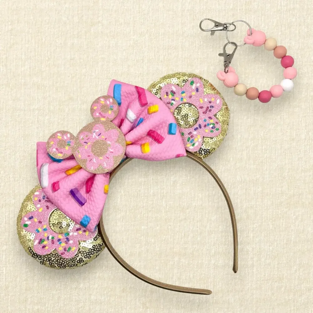 Gold Sequin Mickey Sprinkle Donut Minnie Ears | Disney-Inspired Mouse Ears